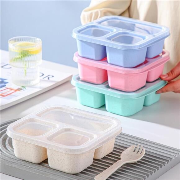 Bento Box For Kids, 4 Pack 3 Compartments Meal Prep Containers Reusable Lunch - Picture 4 of 7